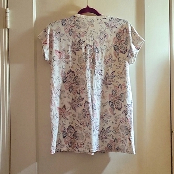 Lands' End Shirt Womens XS White Floral Short Sleeve Loose Fit Light - Picture 2 of 8